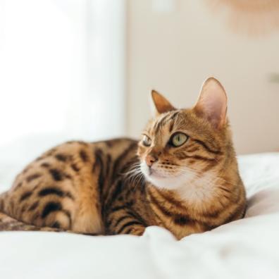 A cat lying on a bed